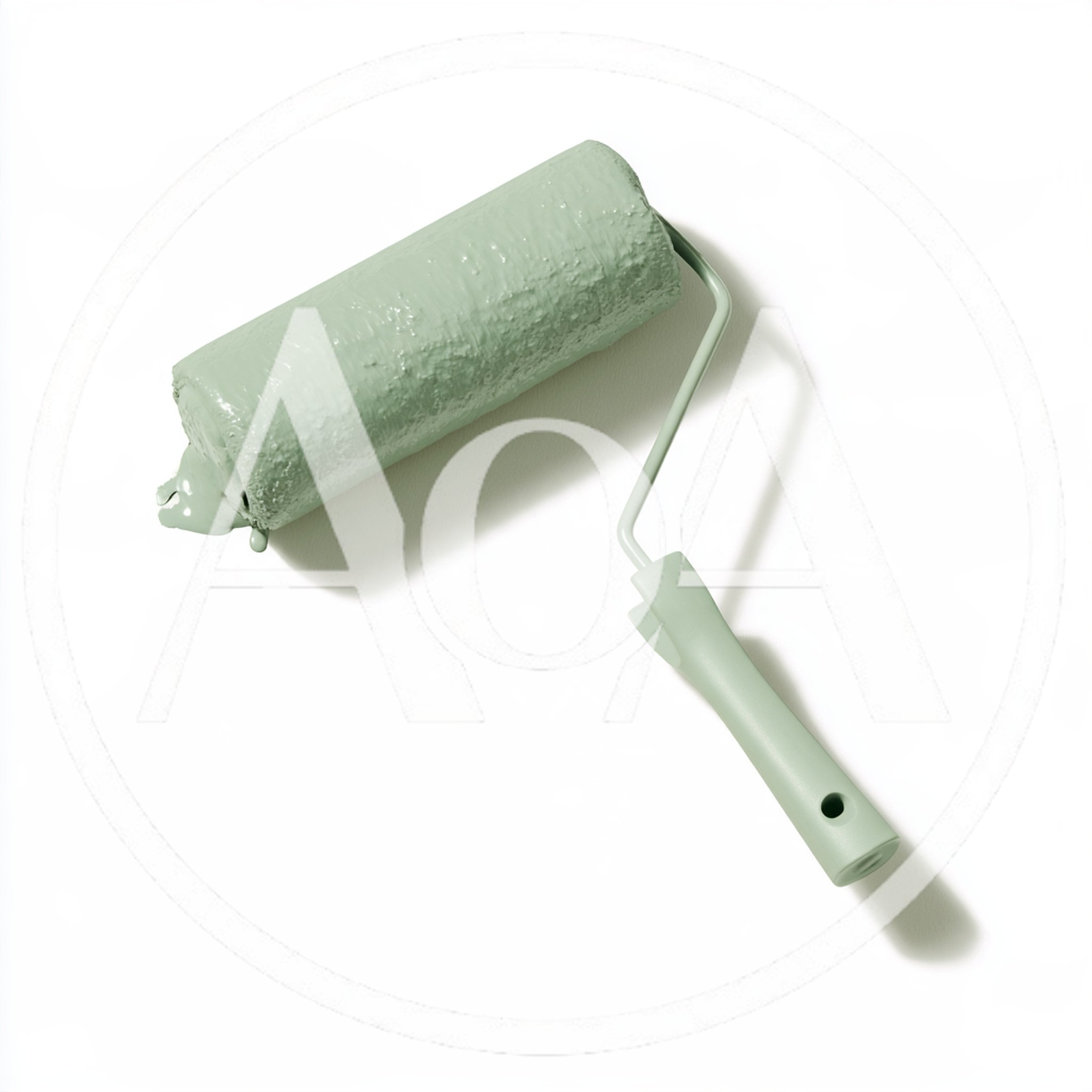 Paint Roller Covered In Light Green Paint