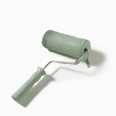 Paint Roller Coated In Sage Green Paint