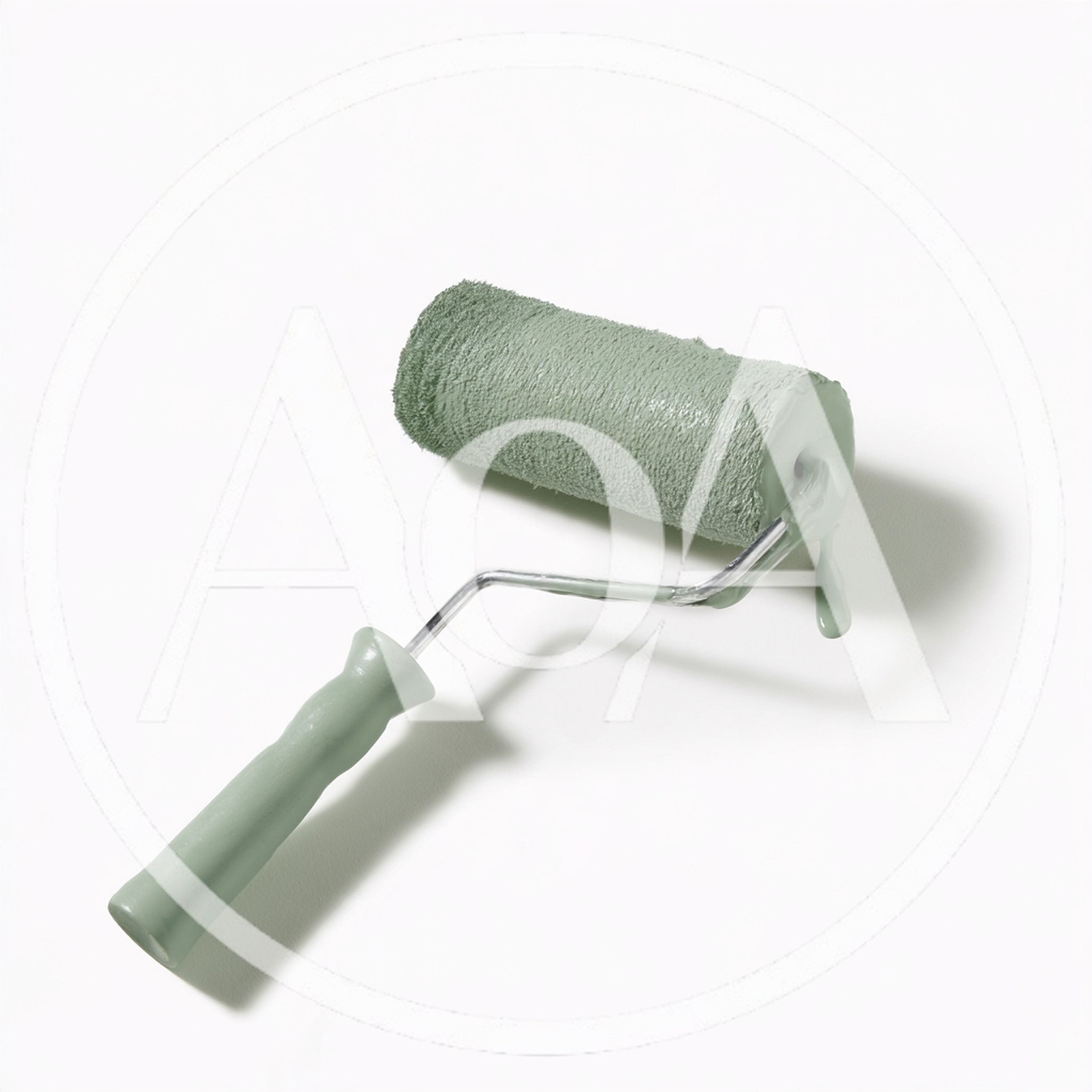Paint Roller Coated In Sage Green Paint