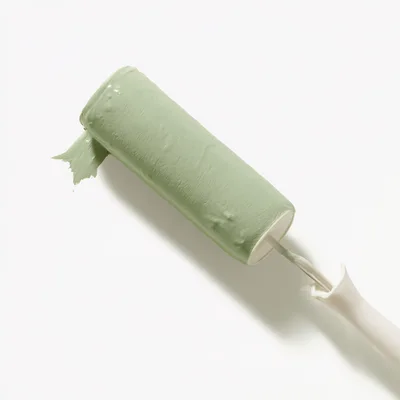 Paint Roller Coated In Sage Green Paint