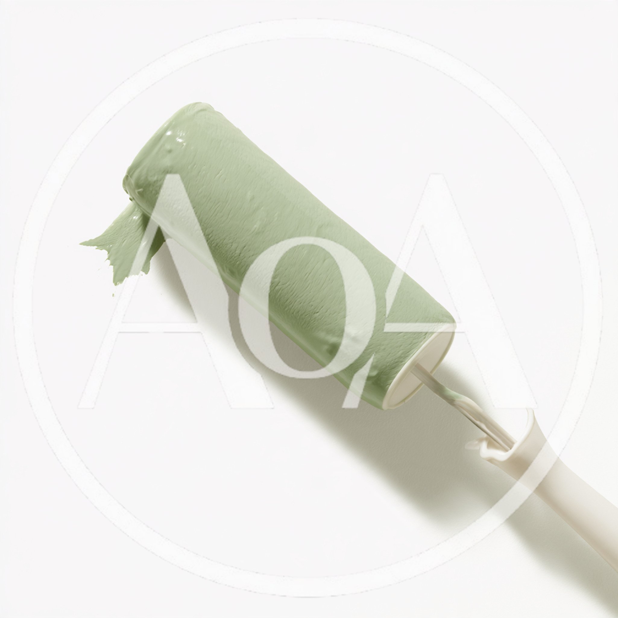 Paint Roller Coated In Sage Green Paint