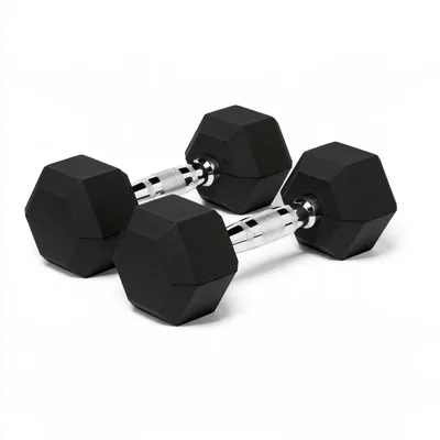 Two Black Hexagonal Rubber Dumbbells
