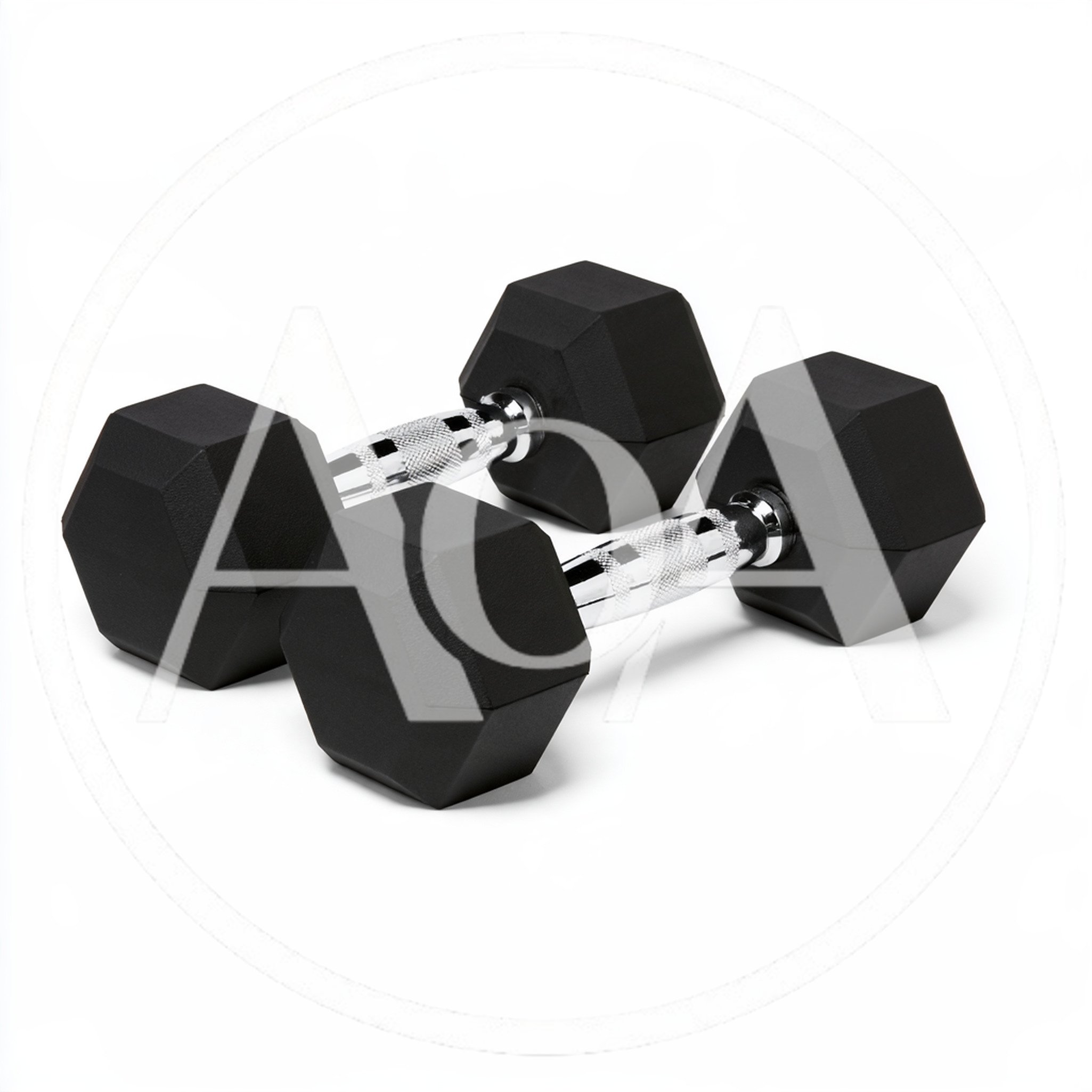 Two Black Hexagonal Rubber Dumbbells