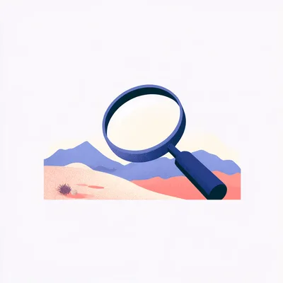 Magnifying Glass Over A Stylized Desert Landscape