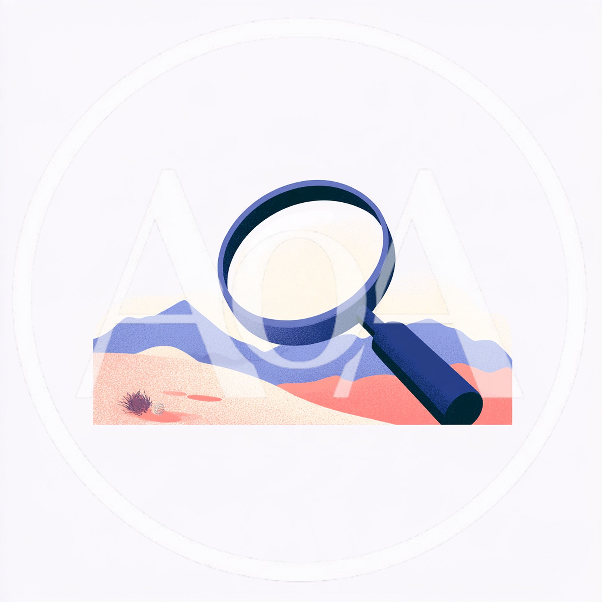 Magnifying Glass Over A Stylized Desert Landscape
