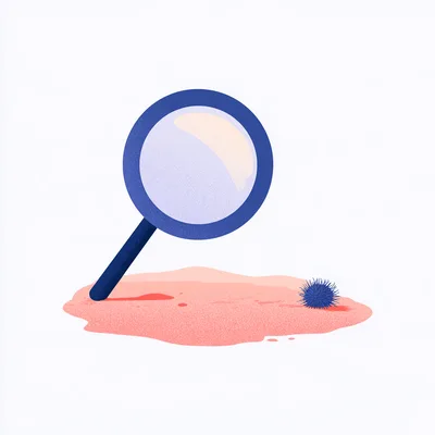 Magnifying Glass Examining A Small Spiky Virus