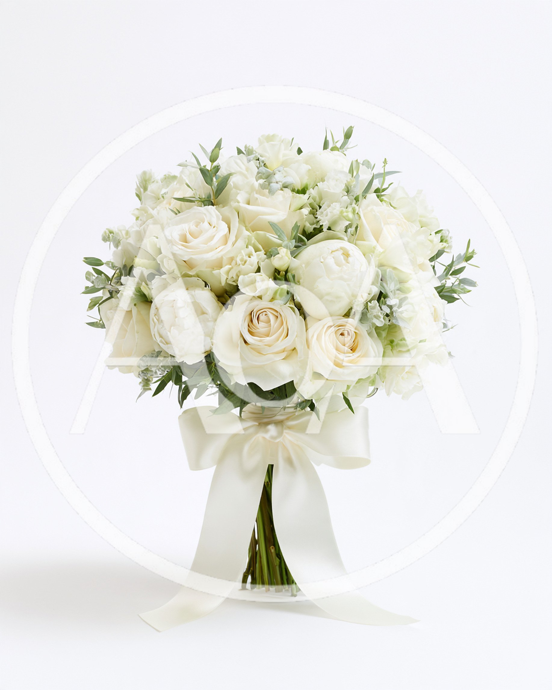 Elegant White Wedding Bouquet With Satin Ribbon