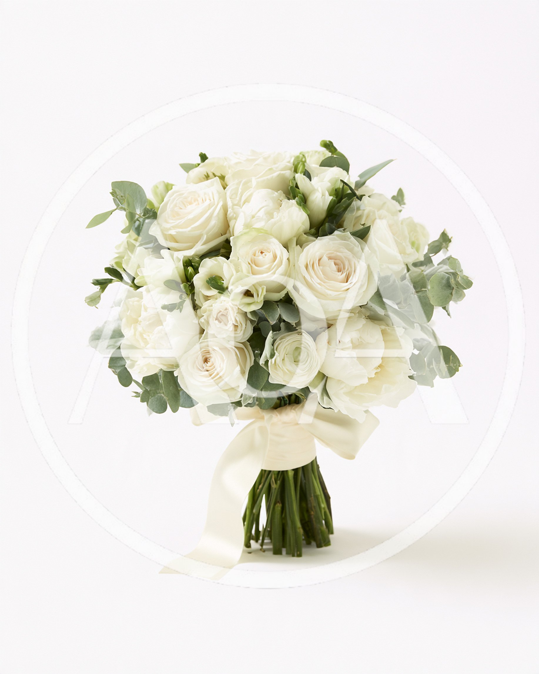 Elegant White Rose Wedding Bouquet With Eucalyptus