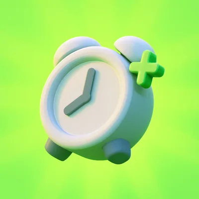 3D Rendered Alarm Clock With Green Plus Sign