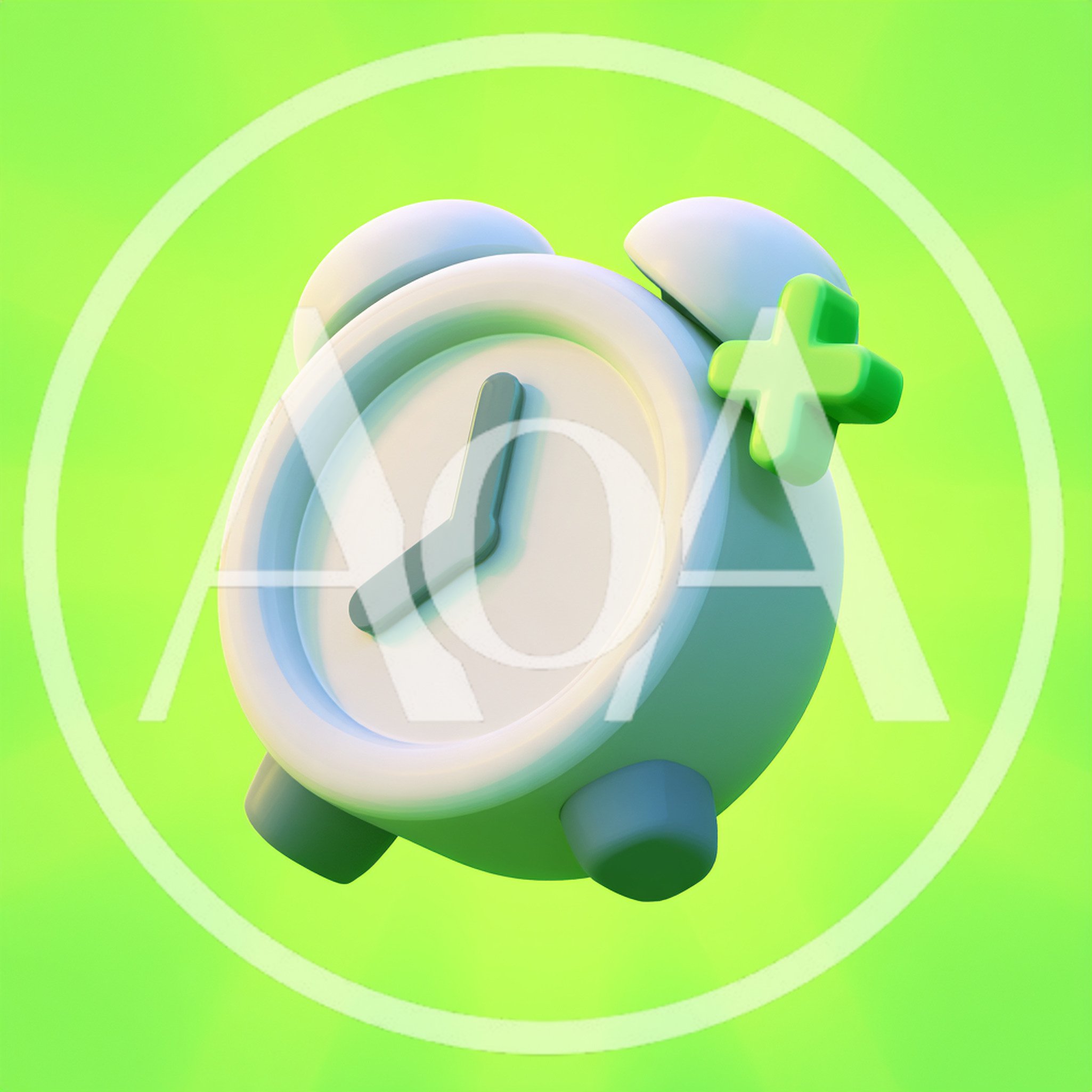 3D Rendered Alarm Clock With Green Plus Sign
