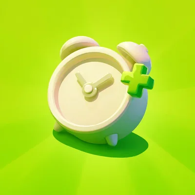 3D Rendered Alarm Clock With Green Plus Sign