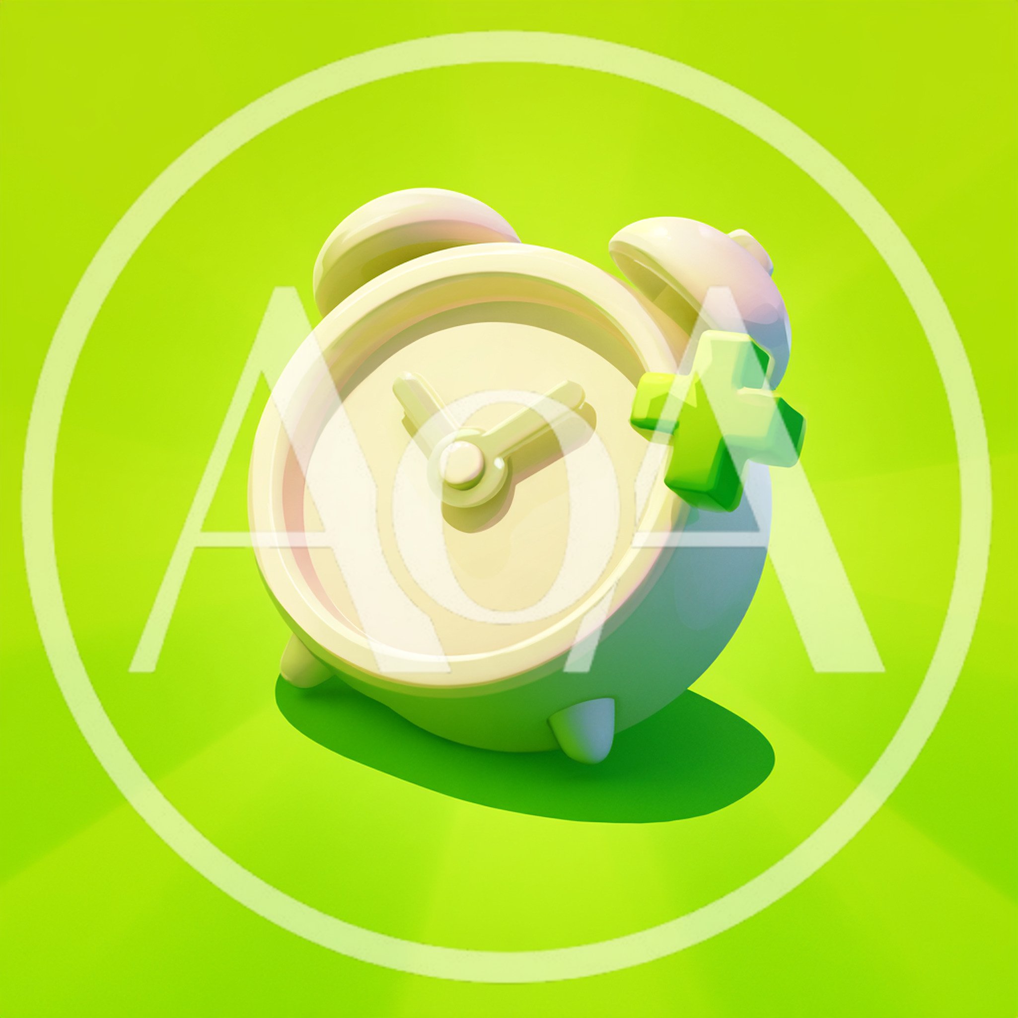 3D Rendered Alarm Clock With Green Plus Sign