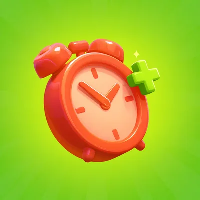 3D Rendered Red Alarm Clock With Green Plus Sign
