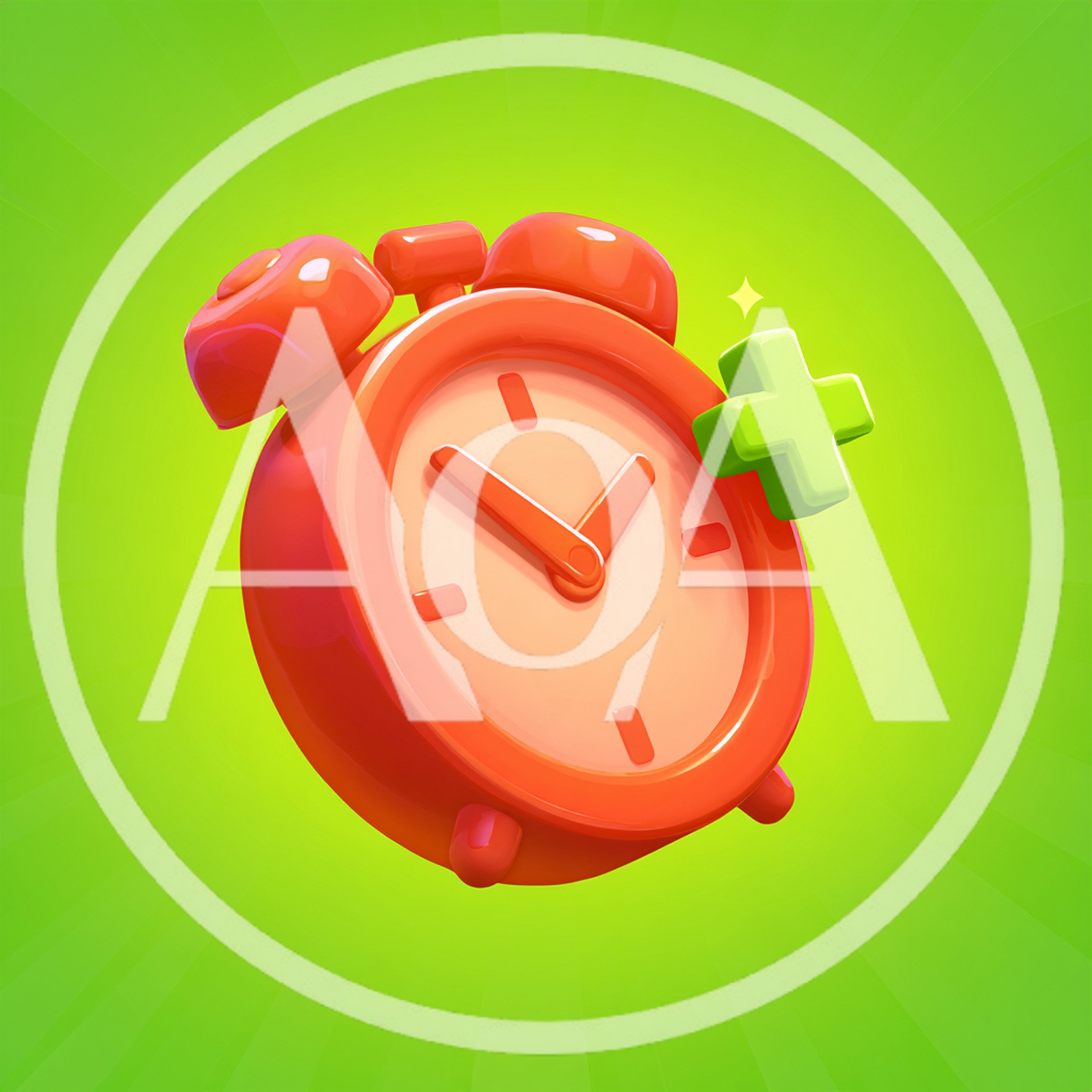 3D Rendered Red Alarm Clock With Green Plus Sign