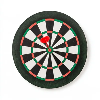 Red Dart Stuck In The Center Of A Dartboard