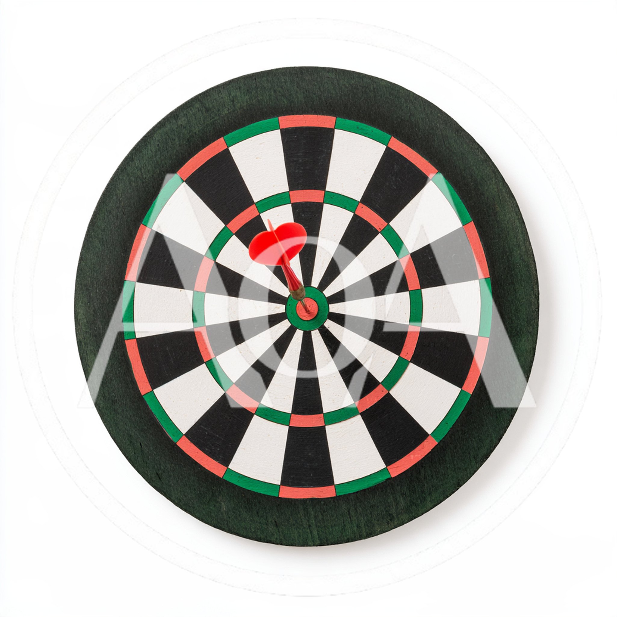Red Dart Stuck In The Center Of A Dartboard