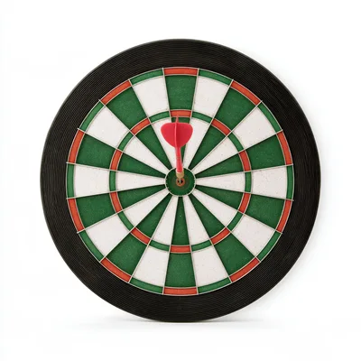 Red Dart Stuck In The Center Of A Dartboard