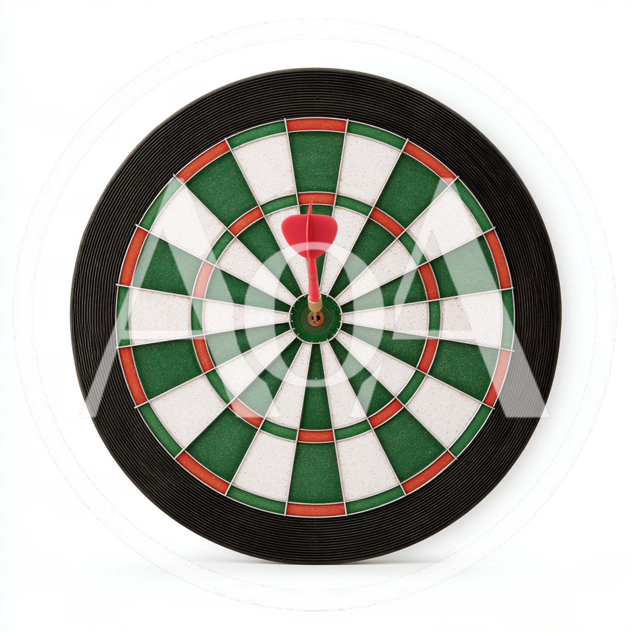 Red Dart Stuck In The Center Of A Dartboard