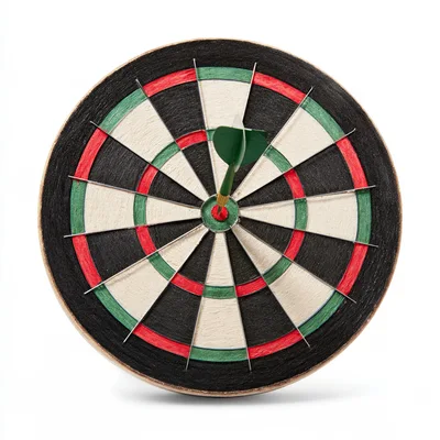 Green Dart Hitting The Bullseye On A Dartboard