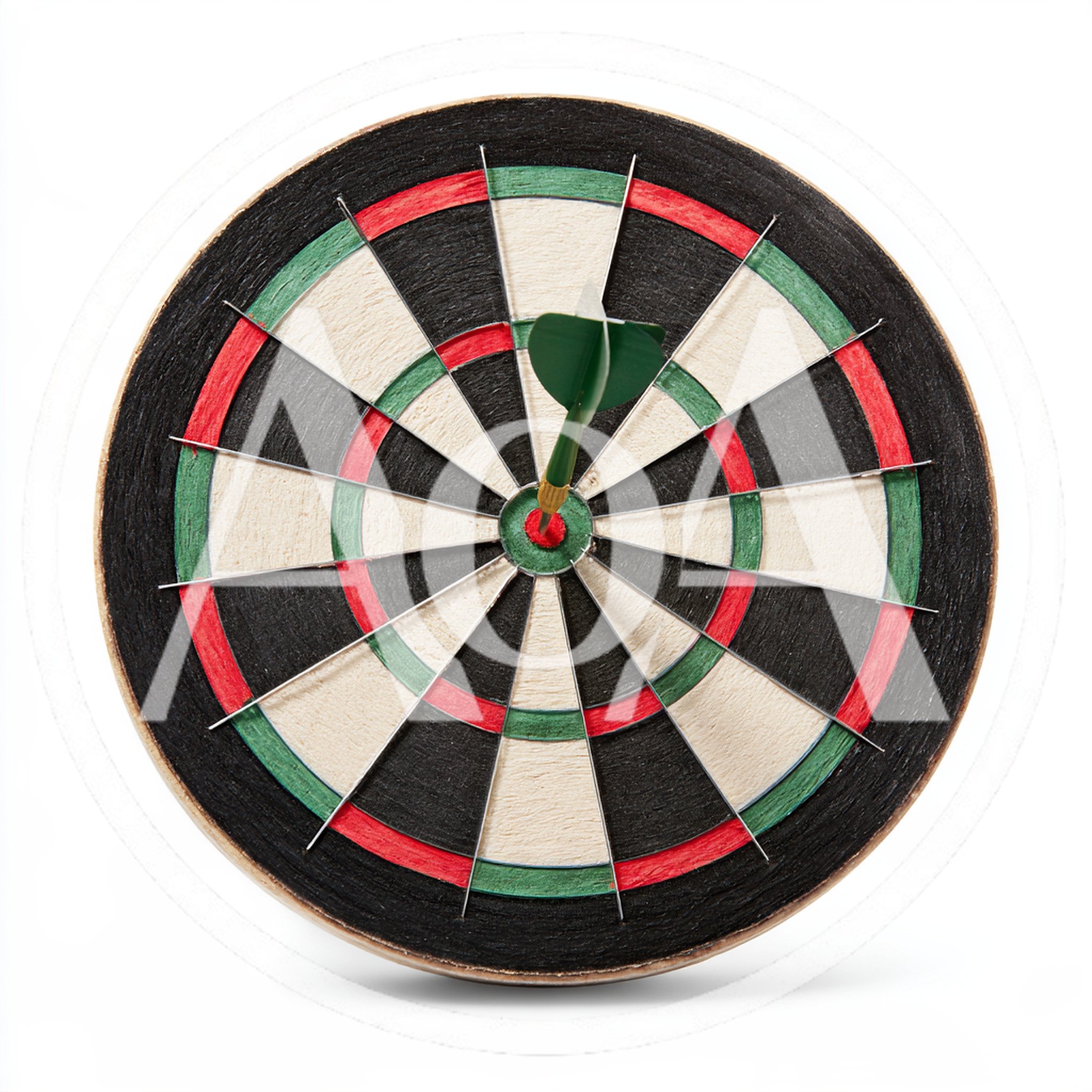 Green Dart Hitting The Bullseye On A Dartboard