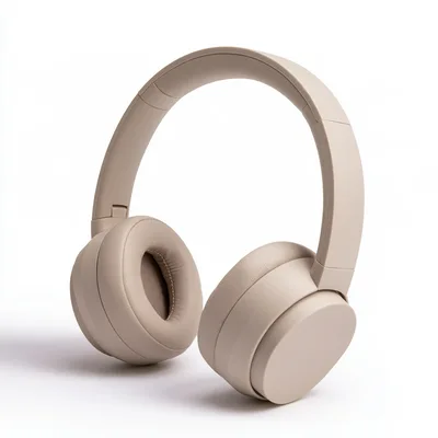 Beige Wireless Over-Ear Headphones On White Background