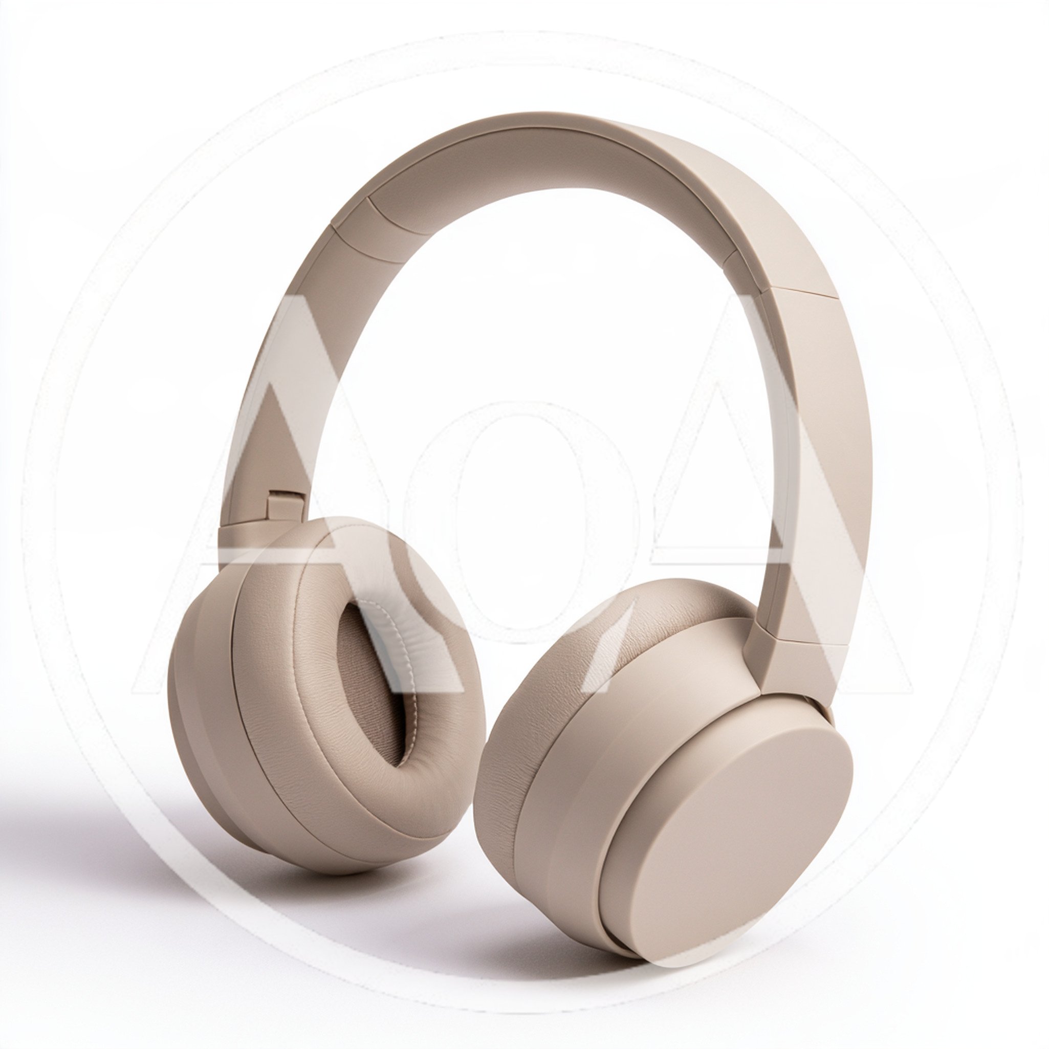 Beige Wireless Over-Ear Headphones On White Background
