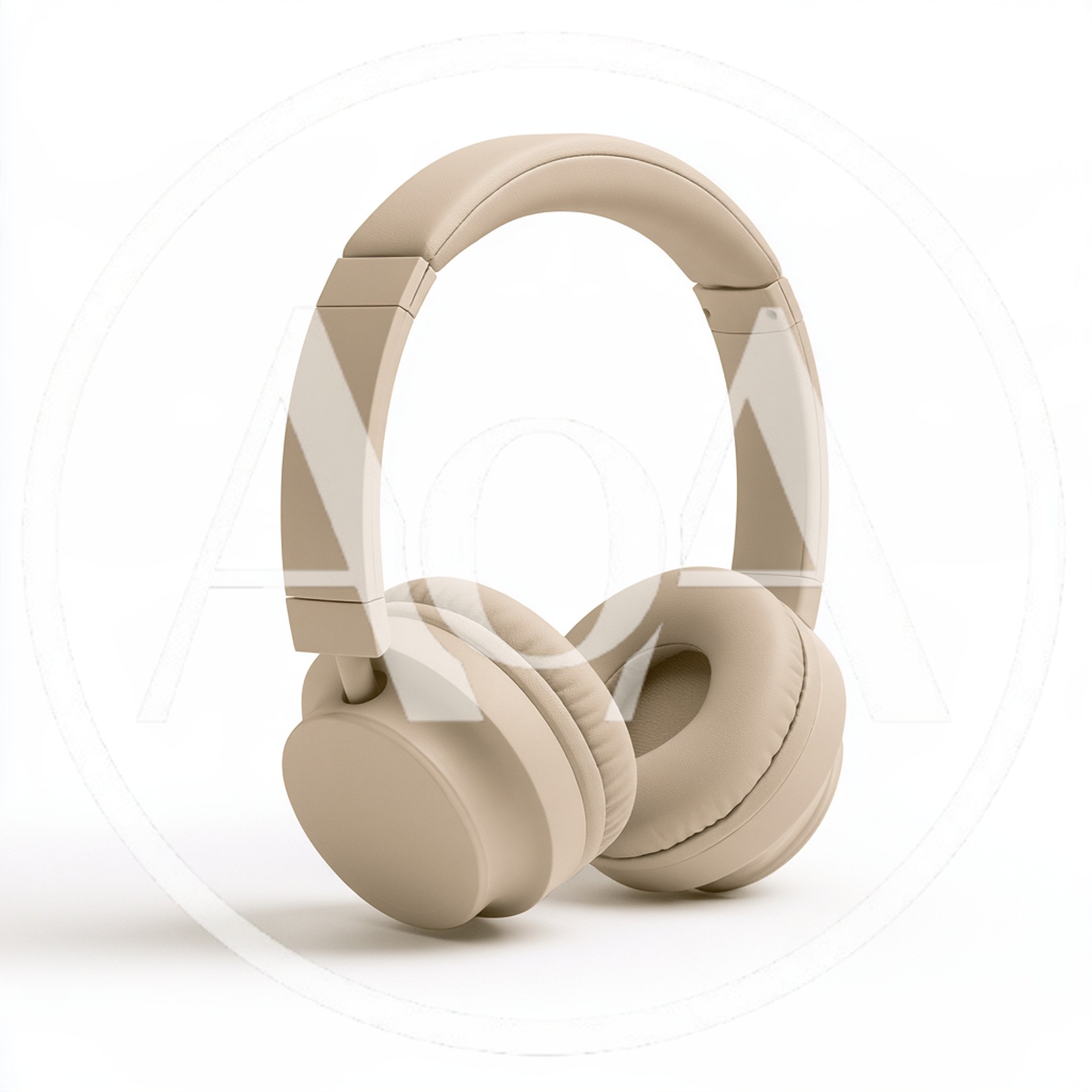Beige Wireless Over Ear Headphones On White Background