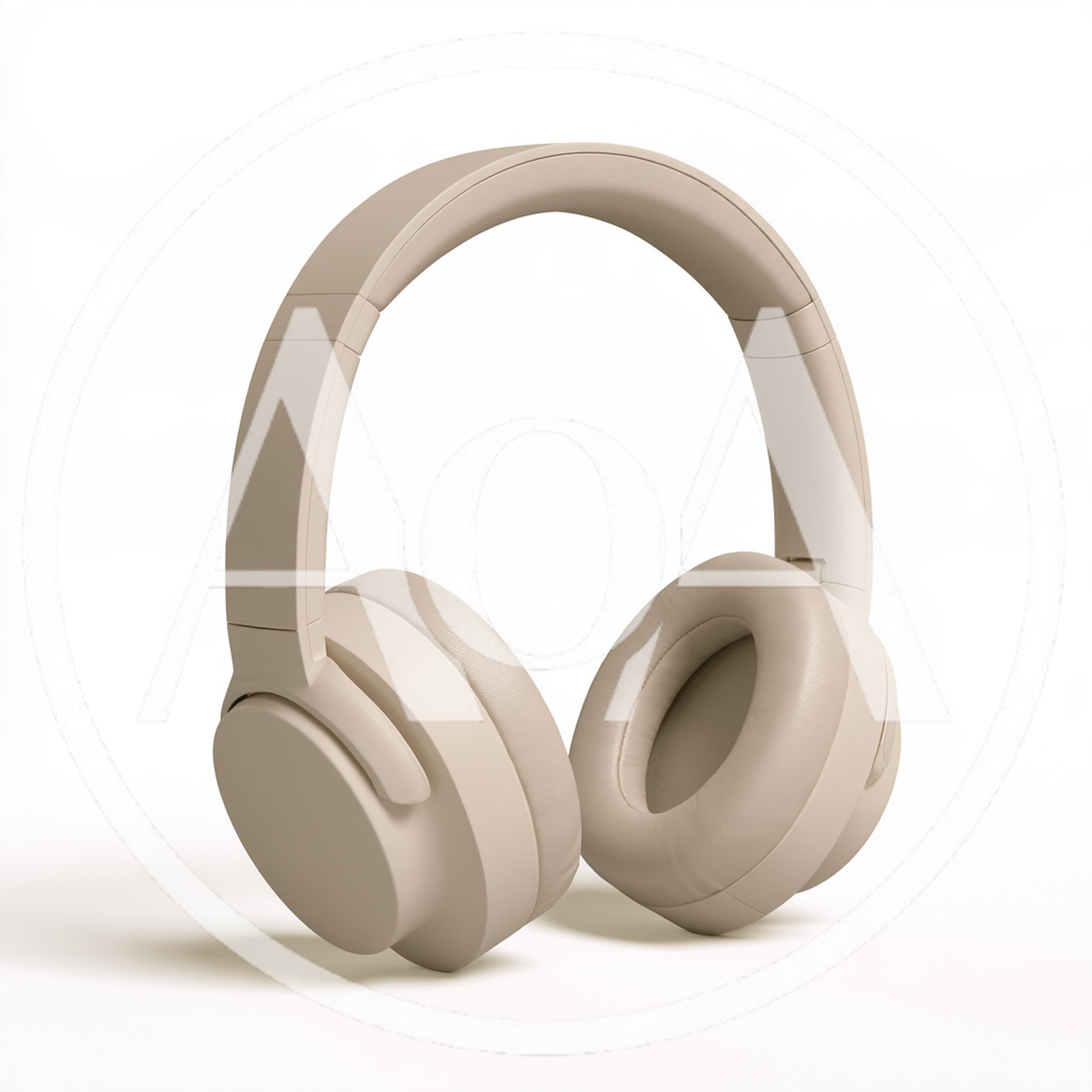 Beige Wireless Over Ear Headphones On White Background