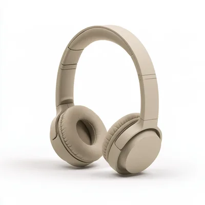 Beige Wireless Over-Ear Headphones On White Background