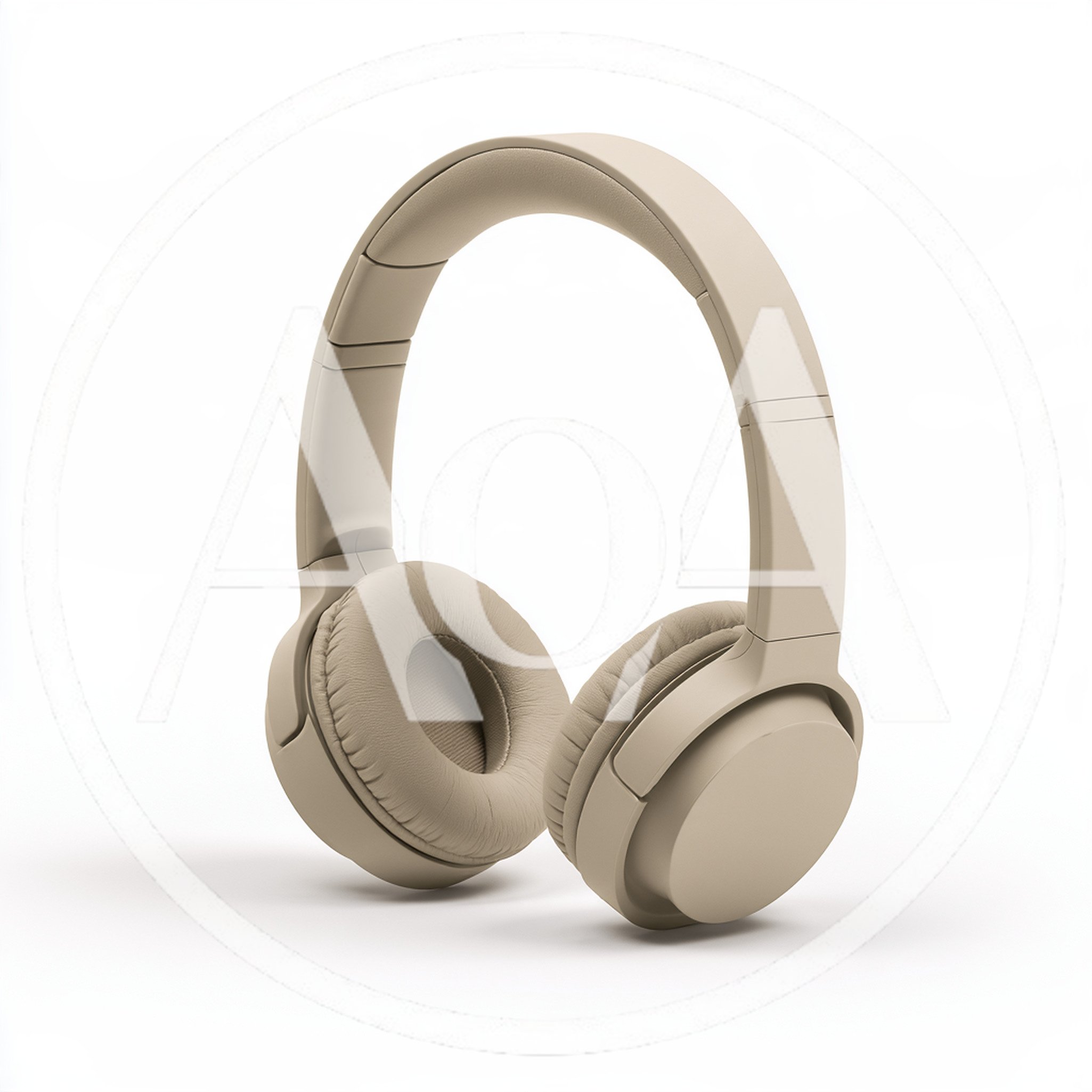 Beige Wireless Over-Ear Headphones On White Background