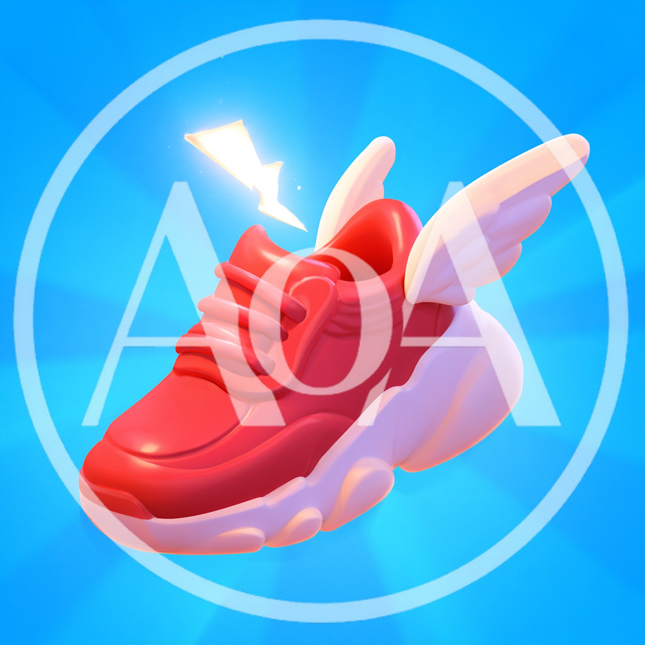 3D Rendered Red Sneaker With Wings And Lightning Bolt