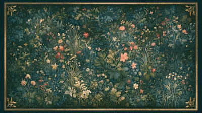 Medieval Style Floral Tapestry With Intricate Botanical Details