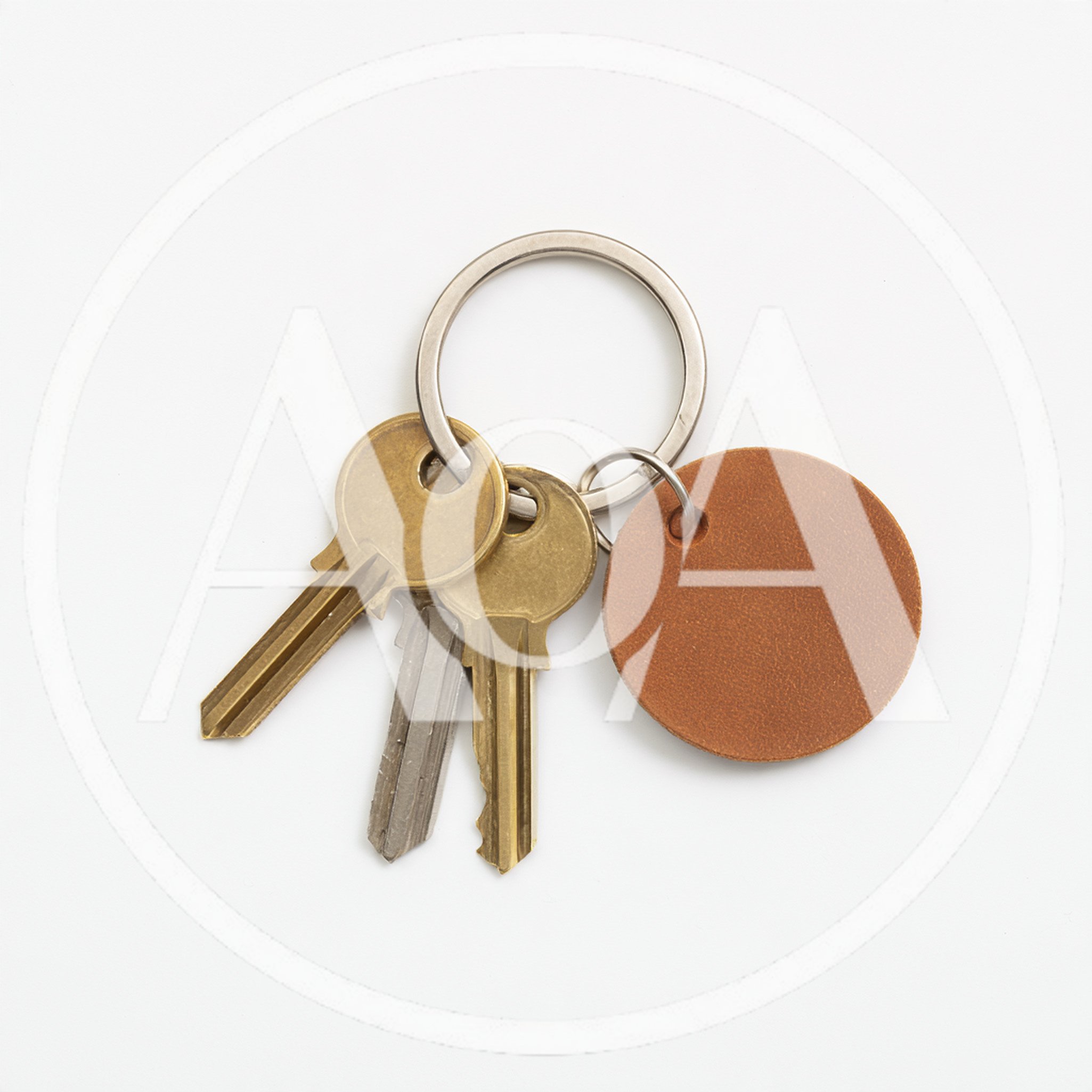 Three Metal Keys on a Round Leather Keychain