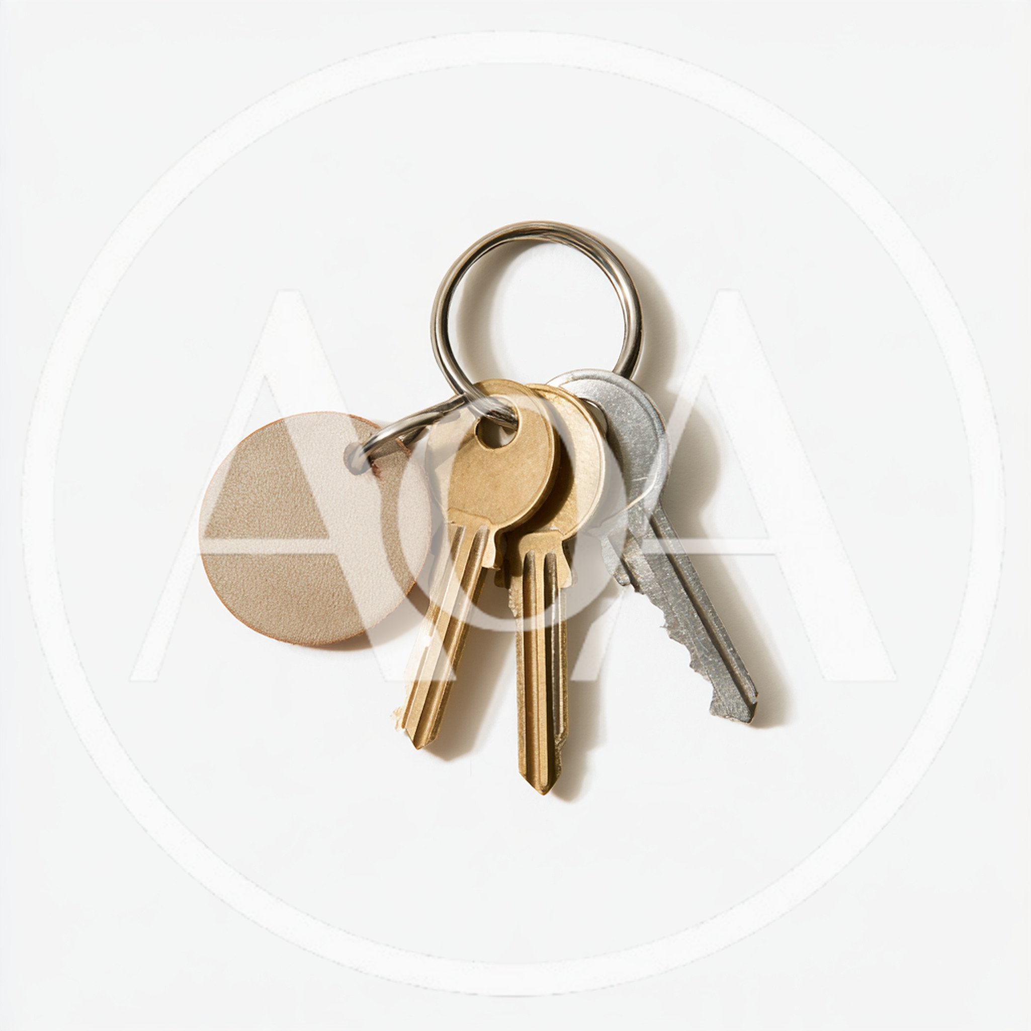 Set Of Metal Keys With A Blank Leather Keychain