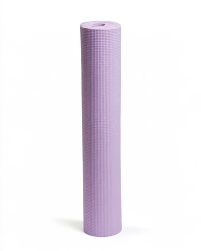 Rolled Purple Yoga Mat Standing Upright