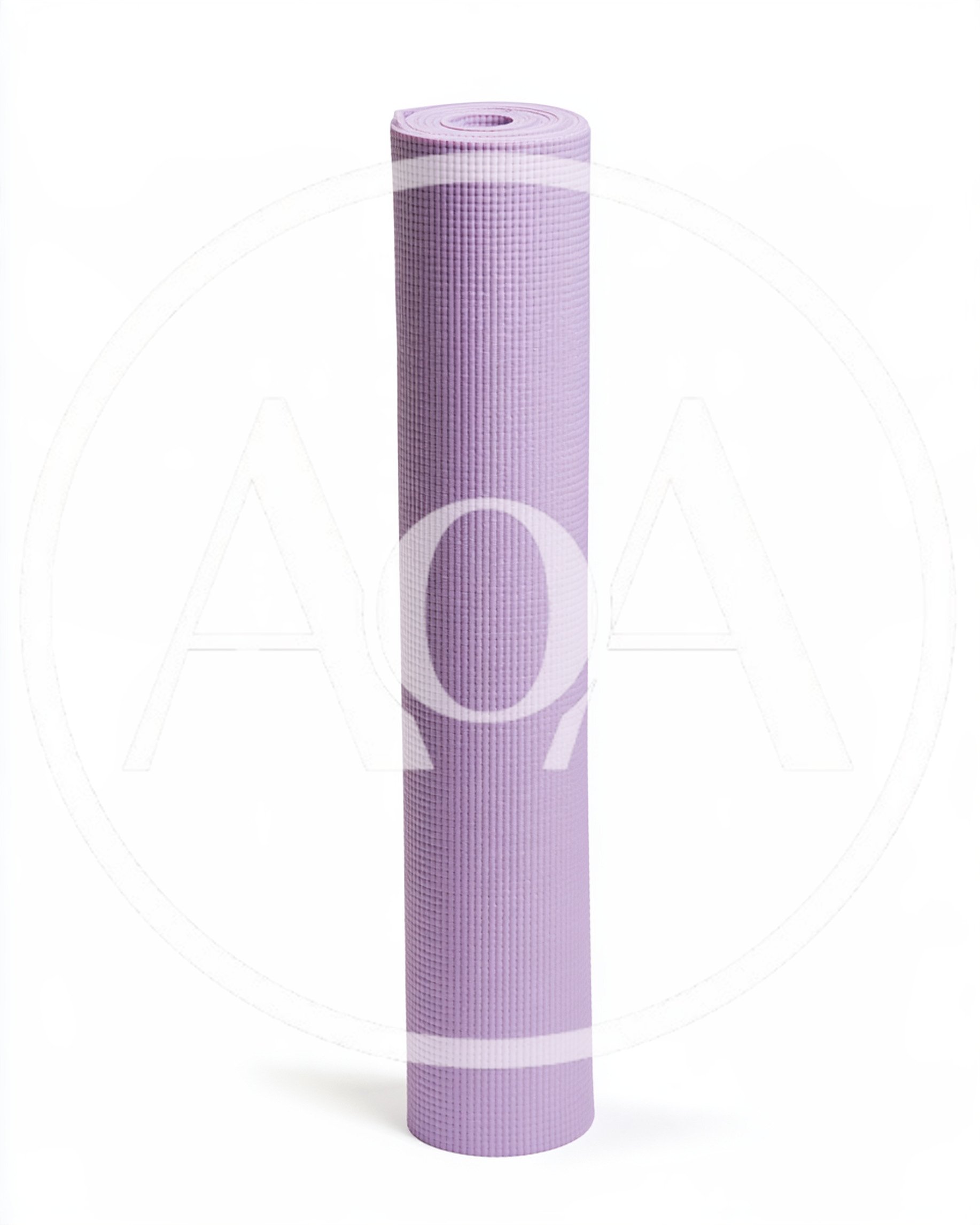 Rolled Purple Yoga Mat Standing Upright