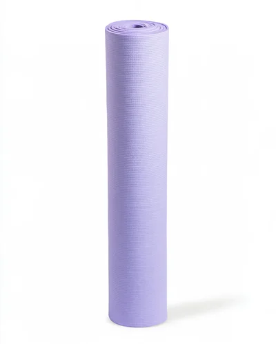 Rolled Purple Yoga Mat Isolated On White Background