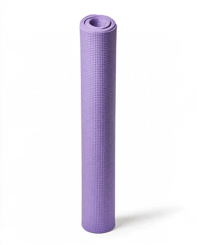 Rolled Purple Yoga Mat Standing Upright