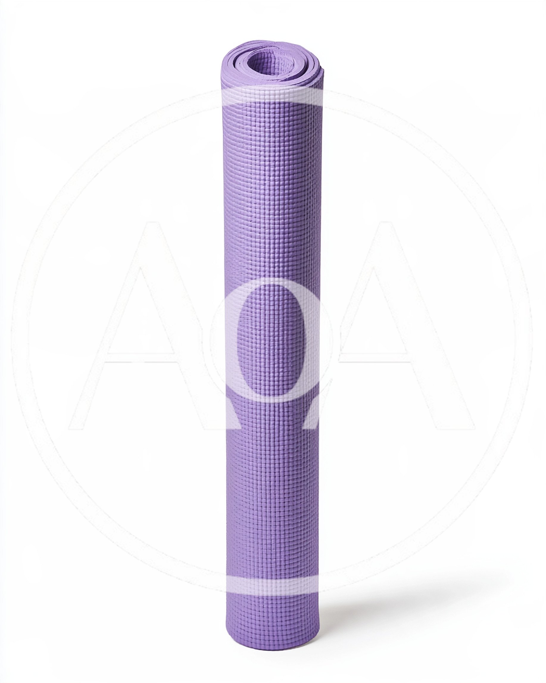 Rolled Purple Yoga Mat Standing Upright