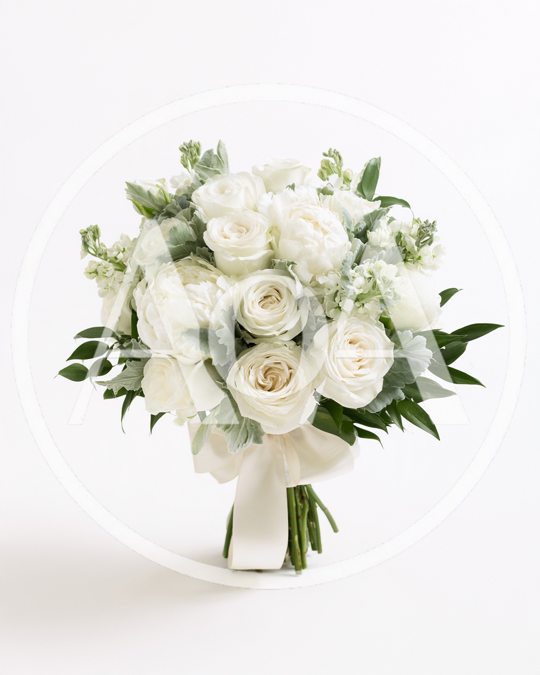 Elegant White Wedding Bouquet With Roses And Peonies