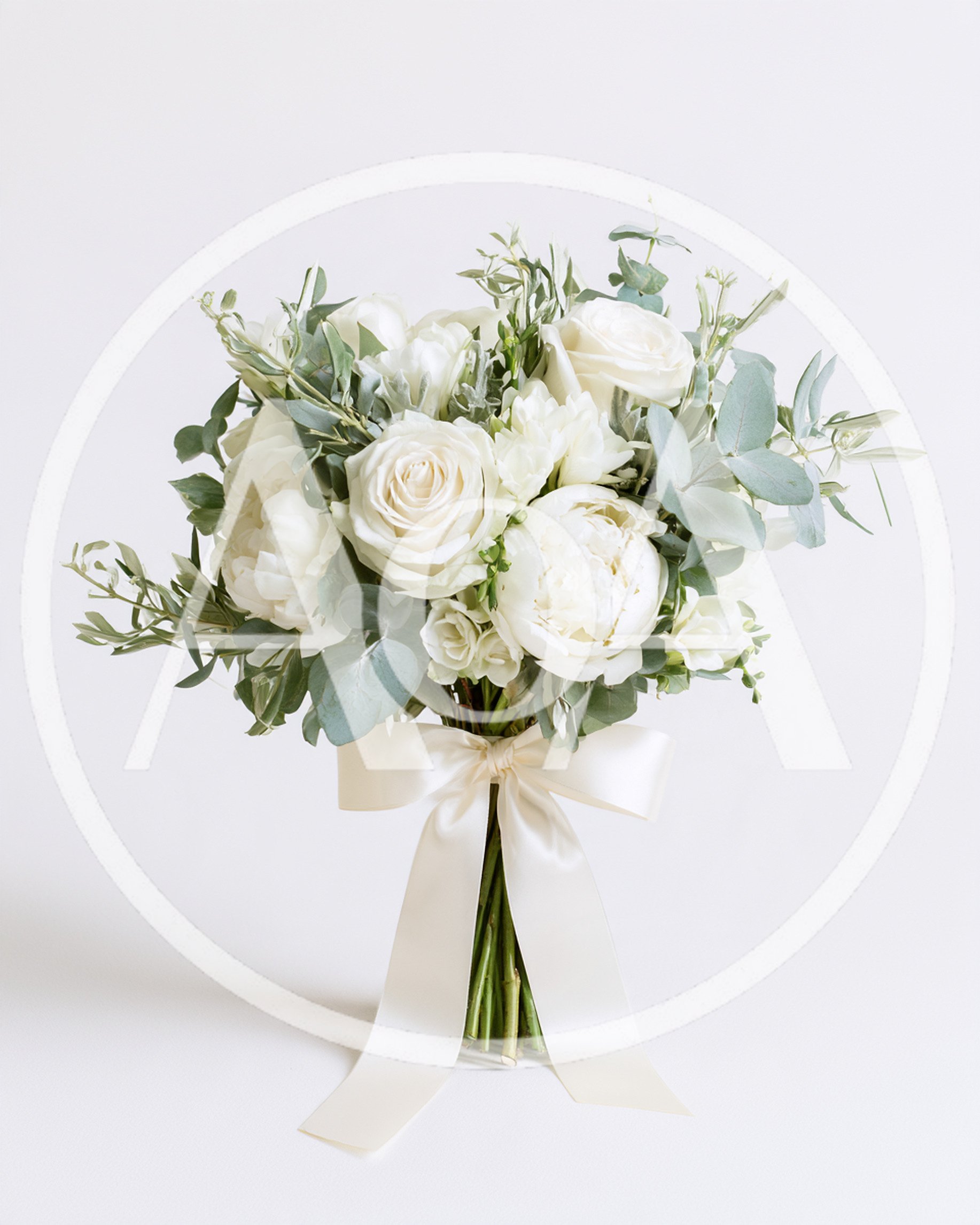 Elegant White Wedding Bouquet With Roses And Peonies