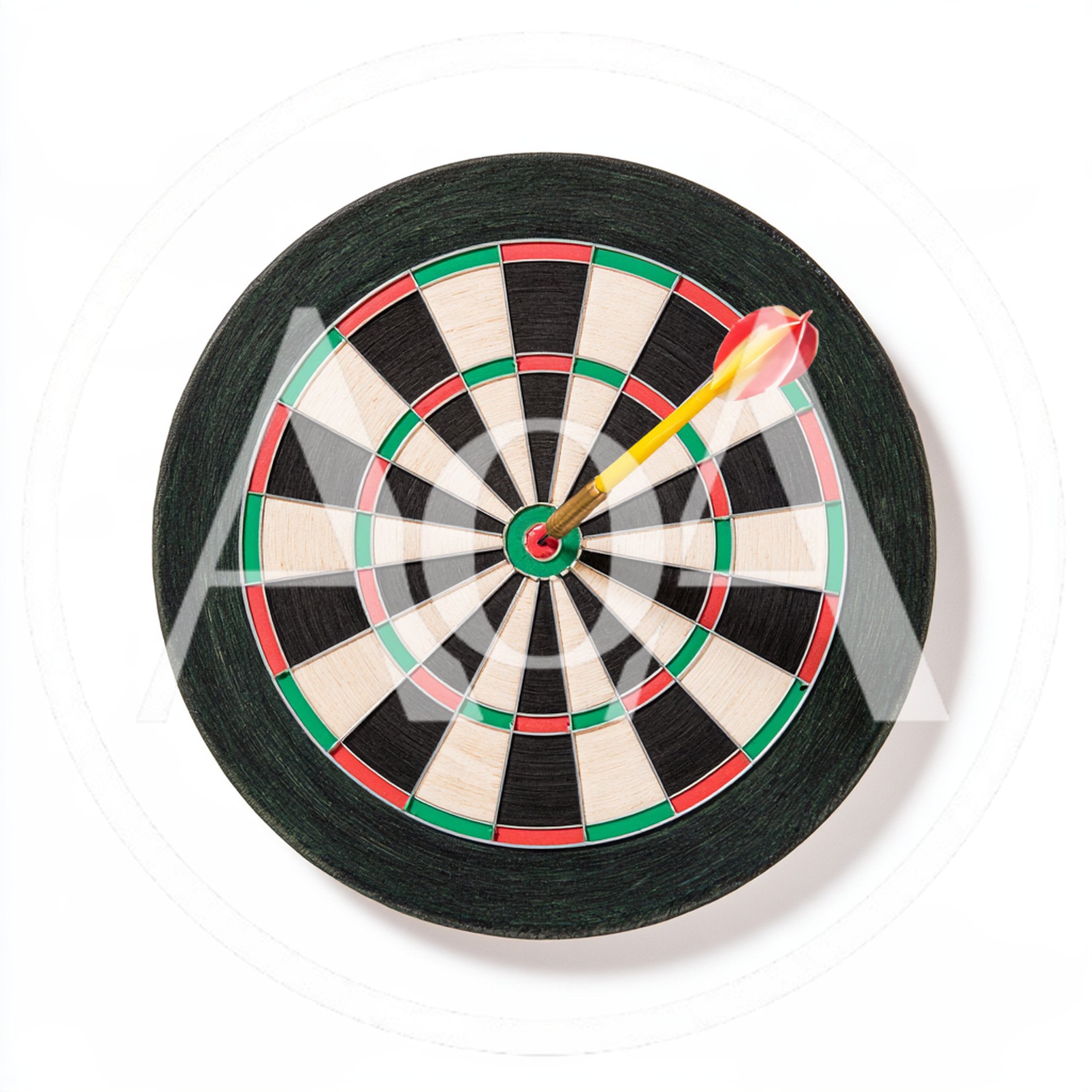 Single Dart Hitting The Bullseye On A Dartboard