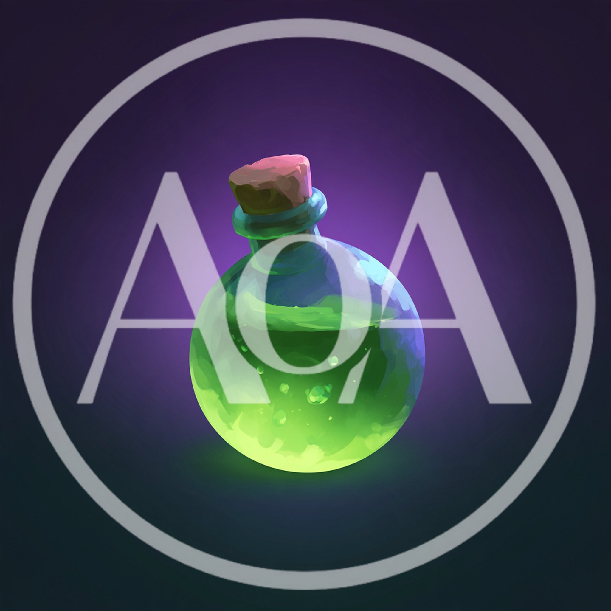 Glowing Green Magic Potion In A Round Glass Bottle