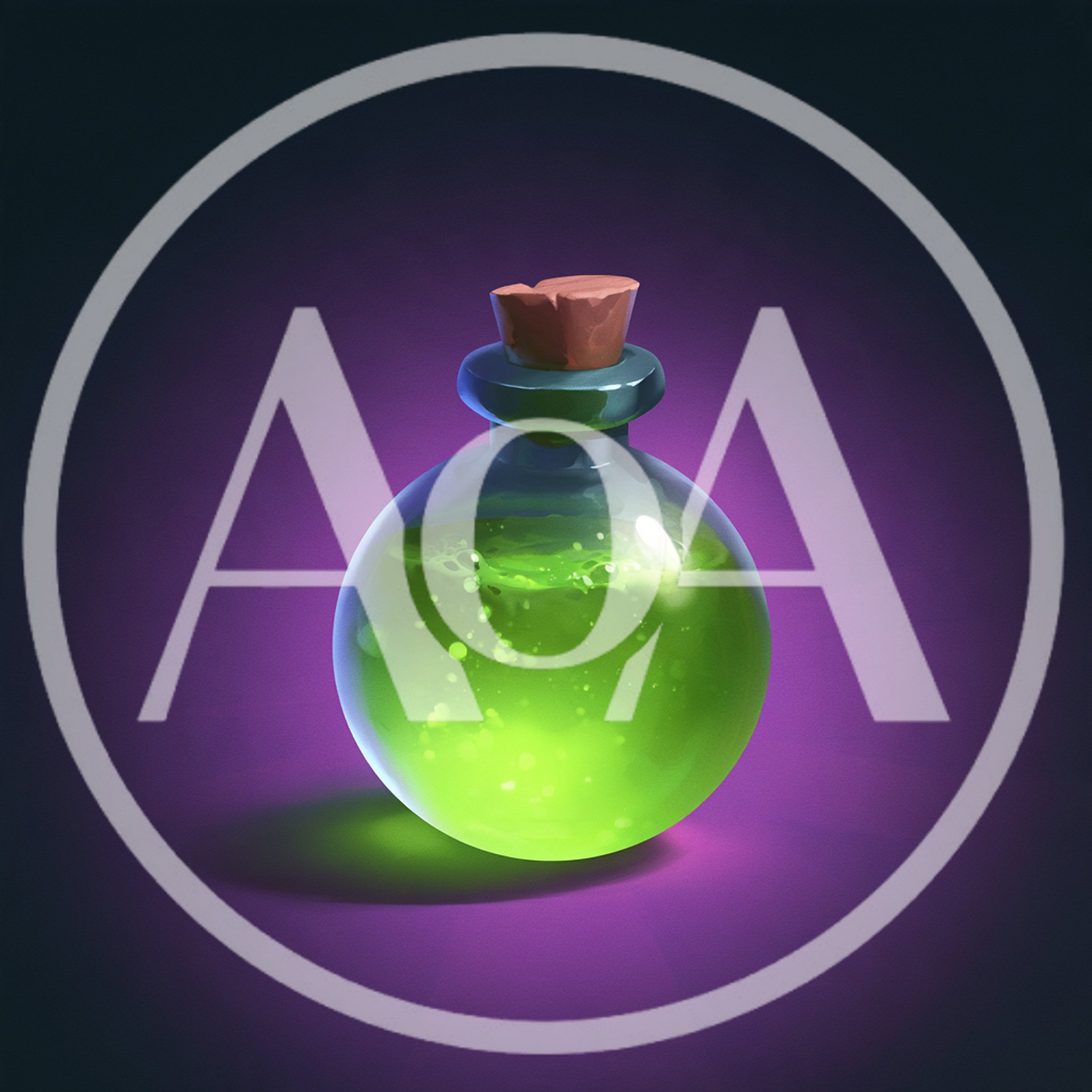 Glowing Green Magic Potion In A Round Glass Bottle