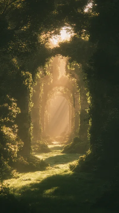 Sunlight Streaming Through Ancient Stone Archway Ruins