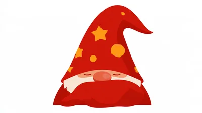 Cute Cartoon Wizard Gnome With Red Hat