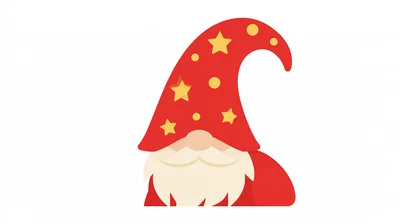 Cute Cartoon Wizard Gnome With Red Starry Hat
