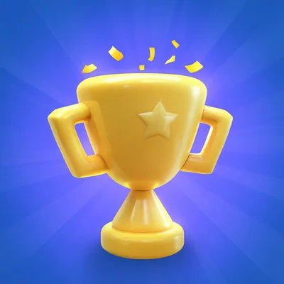 3D Rendered Golden Trophy Cup With Confetti