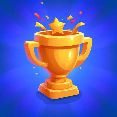 Golden Trophy Cup With Floating Star And Confetti