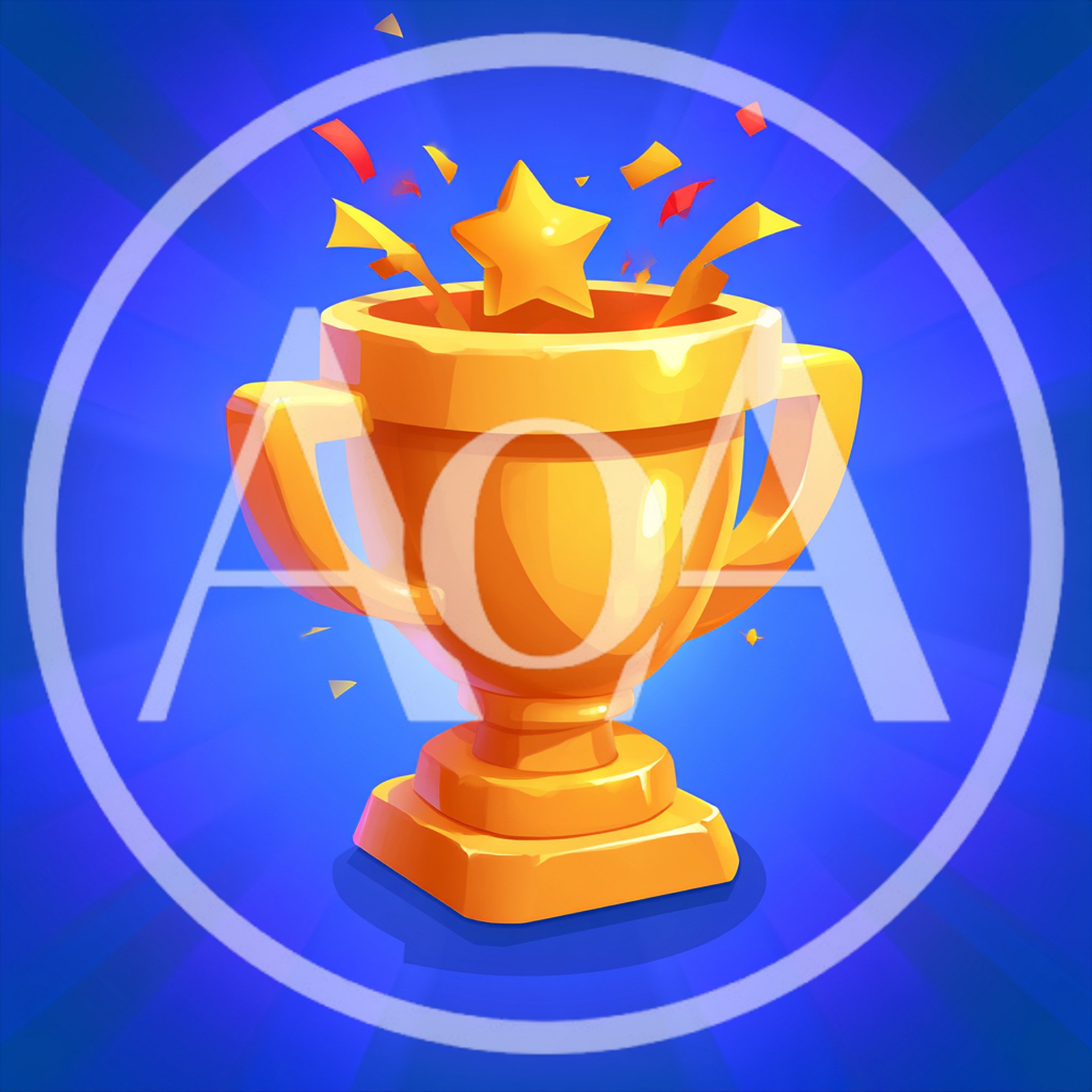 Golden Trophy Cup With Floating Star And Confetti
